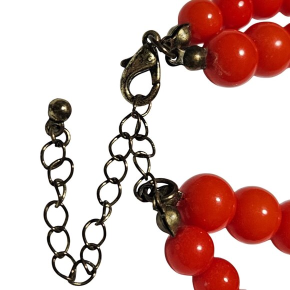Vintage Red Beaded Bib Necklace Multi Strand Teardrop Accents Retro Jewelry - Picture 4 of 6